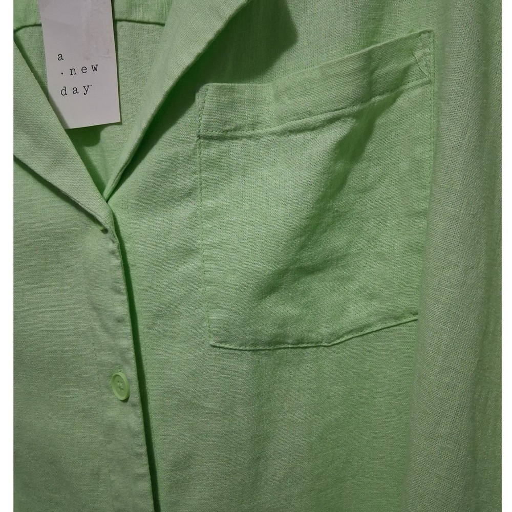 A New Day Women XL Lime Green Linen Blend Short Sleeve Button Down Shirt NWT - Picture 5 of 7
